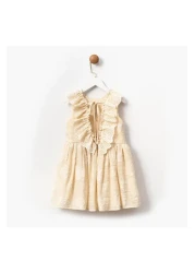 Magu فستان بناتي من القطن بياقة مكشكشة ومزين بنقشة الزهور