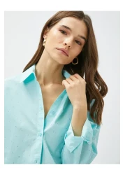 Koton قميص حجري كبير الحجم قطن بأكمام طويلة