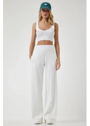 Happiness İstanbul Women's White High Waist Stretchy Sweatpants BF00030