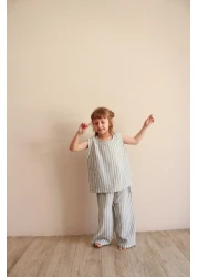 Oh La La Koala For Little Ones Blue Striped Asymmetrical Pocketed Muslin Set