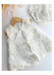 PİTABABY 2-Piece Glittery White Rose Motif Girl's Dress