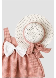 Chicsy Baby Hat Gingham Patterned Bow Flexible Baby Girl Dress