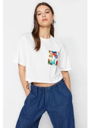  Collection تي شيرت محبوك برقبة دائرية من إكرو - 100% قطن، مقاس واسع TWOSS23TS00369