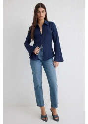  Collection Dark Navy Textured Fitted Waist Sitting Woven Shirt Twoss24Go00002