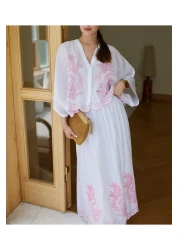 Lavanta Tekstil طقم تنورة قميص مطرزة