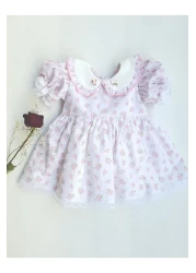 ikokokids Pink Flower Detailed Baby Collar Dress