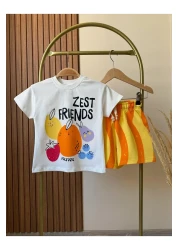 Magu طقم تي شيرت وشورت برتقالي مطبوع عليه Zest Friends من القطن للأطفال للجنسين