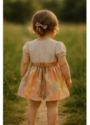 TRENDİMİZBİR فستان بناتي بأكمام قصيرة وحزام على شكل زهرة