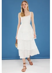  Collection Ecru Skirt Waist Opening Maxi Brode Woven Dress Twoss25El00295