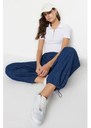  Collection White Zipper Detailed Fitted Polo Neck Ribbed Stretchy Knitted Blouse TWOSS23BZ00496