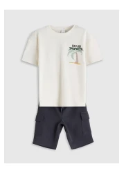 LC Waikiki Lcw Printed Boys' T-Shirt and Pocket Shorts 2-Piece