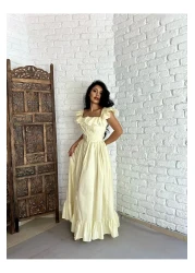 moneta boutique فستان قميص طويل بتصميم كشكش بأكمام للنساء