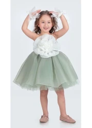 Mnk Baby&Kids فستان سهرة بناتي بطبعة زهور باللون الأخضر الفاتح - كارولين M00724، مع الكاحل والإكسسوارات