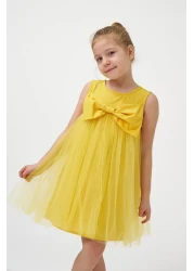 Minipodyum Girl's Bow Tulle Summer Birthday Special Occasion Dress