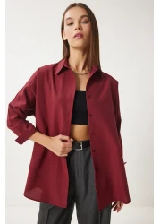 Happiness İstanbul Women's Burgundy Oversize Long Basic Shirt DD00842