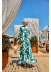 LOCCO Women's Tie Dye Leaf Patterned Dress Green