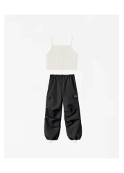 Magu بدلة بناتي من القطن باللون البيج - قميص داخلي قصير