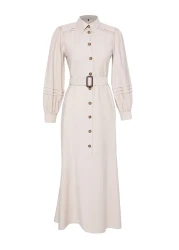  Modest Stone Belt Shirt Collar Woven Dress Tctss25Eb00003