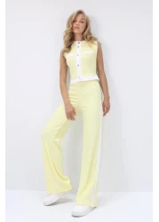 Trend Alaçatı Stili Women's Butter Yellow Stand Collar Crop Blouse and Palazzo Pants Set Alc-X13916