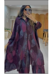 QUAWEAR طقم قميص طويل بياقة قميص وجيب جانبي وبنطلون