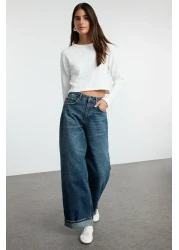  Collection Dark Blue Layered Leg Regular Waist Skater Baggy Jeans Twoss25Je00001