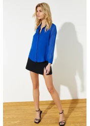  Collection قميص منسوج أزرق فاتح شفاف - مقاس عادي عادي TWOAW20GO0116