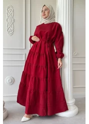 InStyle Skirt Layer Ruffle Detail Modal Burgundy Dress