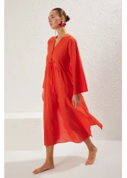 Collection Red Maxi Woven Flounce 100% Cotton Beach Dress Tbess25El00015