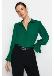  Collection Emerald Green Spanish Sleeve Woven Shirt TWOAW22GO0487