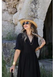 bytugcekaya Black Muslin Tie-Up Long Dress