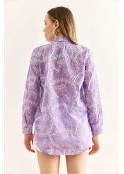 Olalook Women's Lilac Geometric Scallop Detailed Shirt Gml-19001324