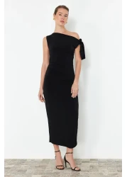  Collection Limited Edition Black Fitted/Body-Fitting Knitted Maxi Flexible Pencil Dress TWOSS24EL00563