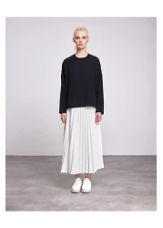 Essah Moda تنورة طويلة بيضاء مطوي المرأة