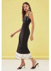  Collection فستان سهرة لحفلات الزفاف/الزواج بتفاصيل حافة تنورة باللونين الأسود والأبيض مع فيونكة TPRSS25EL00022