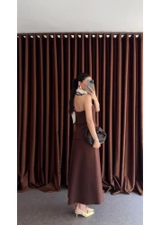 HAZELANNA Two Piece Look Strapless Bitter Brown Dress