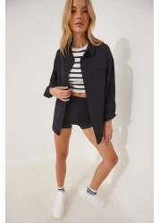 Happiness İstanbul Women's Black Back Buttoned Oversize Poplin Shirt DD01103