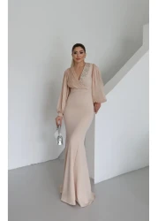 1Moda1Tarz Women's Imported Scuba Crepe Fabric Sleeves and Chest Chiffon Stone Processing Lined Special Design Dress