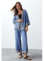  Collection Indigo Embroidered Woven Kimono-Pants Set Twoss24Au00094