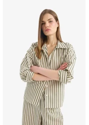 Defacto قميص بوبلين مخطط فضفاض بأكمام طويلة F0403AX25SM