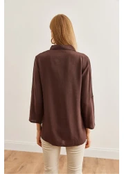 Olalook Women's Linen Shirt - Brown, Sleeve Folded, Gml- 19000825