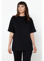  Collection Black Oversize Spanish Leg T-shirt and Trousers Set - 100% Cotton TWOSS24AU00059