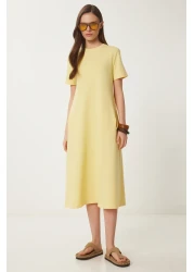 Lovelyİstanbul Yellow Knitted Summer Dress - A-Line Lub0005