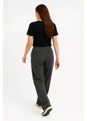 OXVİN بنطال نسائي فضفاض واسع القطع، جيب خلفي، بنطال فضفاض واسع الساق (قماش بيكيه)