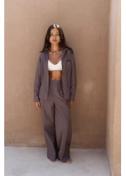 MAİ COLLECTİON طقم بنطلون قميص بني داكن من ميرابيلا