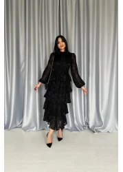 modaserdem فستان بطبقات مخططة باللون الأسود