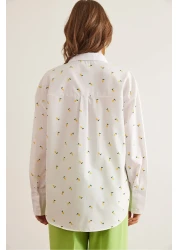 Olalook Women's White Lemon Printed Boyfriend Woven Shirt Gml- 19001299