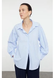  Collection قميص منسوج مخطط باللون الأزرق مقاس كبير / واسع TWOSS23GO00144