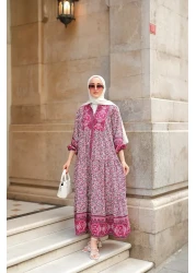 LOCCO Women's Palace Motif Dress Fuchsia