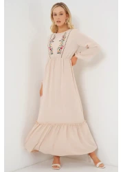Bigdart Women's Embroidered Long Hijab Dress 2550 - Cream