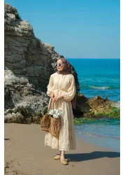 LOCCO Women's Lined Tulle Dress Beige